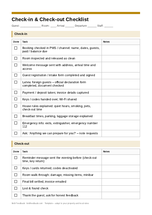 Preview: Check-in & Check-out Checklist